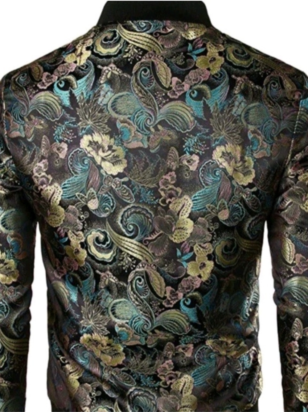 VINTAGE 90s Men's Black Floral Bomber Jacket - Picture 2 of 4